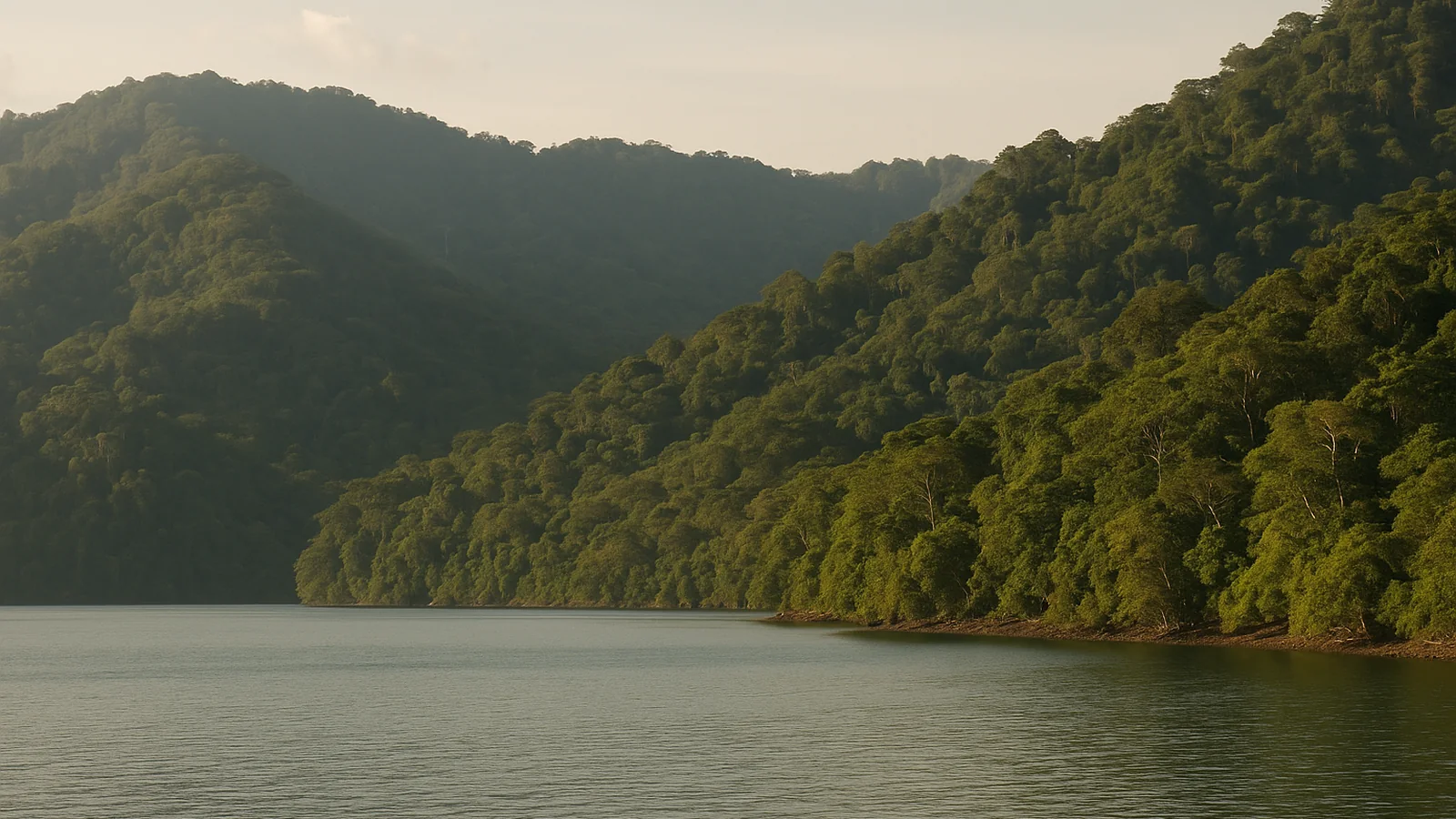 Aguas tranquilas del Golfo Dulce rodeadas de cerros de selva, Golfito y Puerto Jiménez, Costa Rica